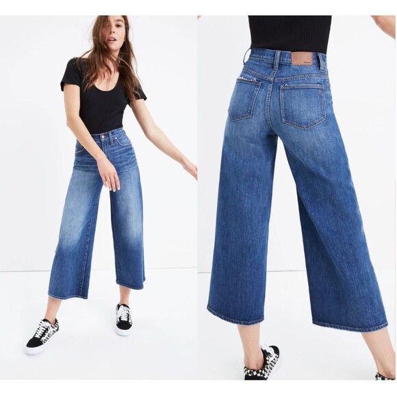 Madewell Wide-Leg Crop Jeans in Bainbridge Wash Womens Size 29 High Rise Denim - Picture 1 of 8